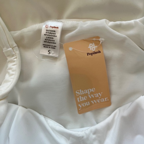 Popilush White Slip Dress Built In Shapewear Removable Bra Pads Square Neck Maxi - Picture 4 of 8